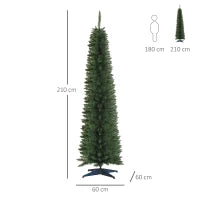 Albero di Natale Slim Artificiale 210 cm con Rami Realistici, Albero di Natale Alto e Stretto con Base Pieghevole, Verde