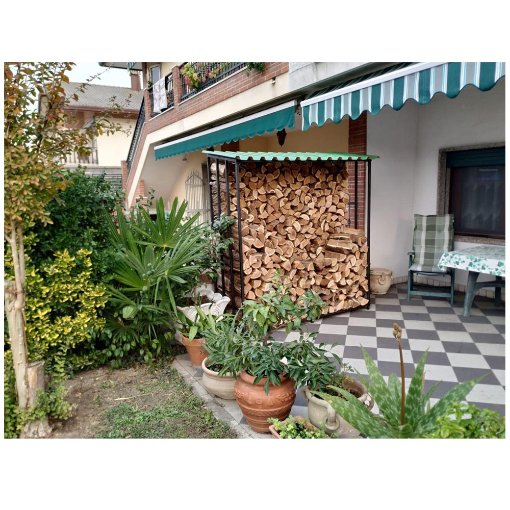 Porta legna fissa legnaia in acciaio verniciato antracite 180x70xh200 cm