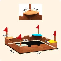 Sabbiera per Bambini 3-7 Anni a Forma di Castello con 4 Sedute in Legno di Abete, 90x90x17 cm, Multicolore