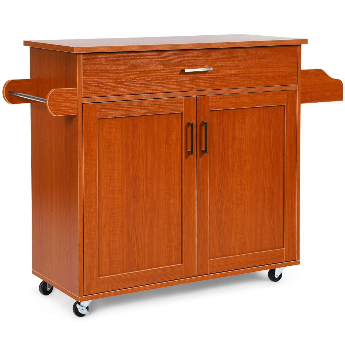 Isola da cucina con mensola regolabile in 3 posizioni, Carrello da cucina con ruote di gomma Marrone-Carrelli