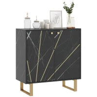 Credenza da Archiviazione con 2 Porte e Ripiano Regolabile, Piedini in Metallo, 76 x 35 x 77 cm, Marmo e Nero