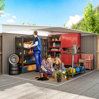 Casetta da Giardino con Porta Scorrevole, in Acciaio, 345x280.5x169-201cm, Grigio