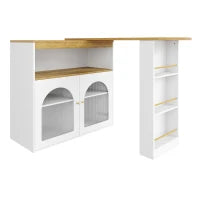 Moderno tavolo da bar allungabile,con spazio di stoccaggio, Rotabile, 138-193×39×105 cm, Bianco