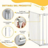 Cancelletto per Cani con Chiusura Automatica e Sistema di Blocco, in Metallo e Plastica, 180x74.5 cm, Bianco