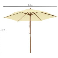 Ombrellone da Giardino 2.5x2.3 m a 6 Stecche in Legno Laccato e Poliestere, Beige