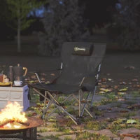 Sedia da Campeggio Pieghevole e Reclinabile con Poggiapiedi Rimovibile, Poggiatesta e Portabicchieri, Nero