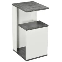 Comodino con Ripiano Aperto in Truciolato dal Design Irregolare, 35x29.5x60 cm, Grigio e Bianco