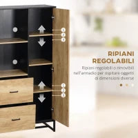 Credenza Moderna da Cucina con 2 Cassetti, 2 Ripiani e un Armadietto, 88x35x160 cm, Legno e Nero