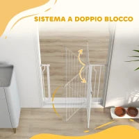 Cancelletto per Cani a Larghezza Regolabile con Doppio Blocco, in Acciaio e ABS, 76x75-95 cm, Bianco