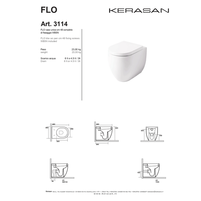 Wc a Terra Senza Brida Kerasan "Flo 48" Bianco Lucido