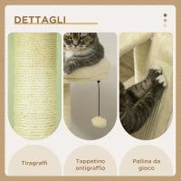 Albero per Gatti con Casetta, Tiragraffi per Gatti, Posatoio e Paletto, 48.5x48.5x141.5 cm, Beige