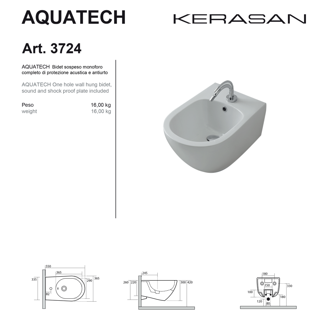 Coppia Di Sanitari Kerasan Sospesi Senza Brida Bianco Lucido "Aquatech"