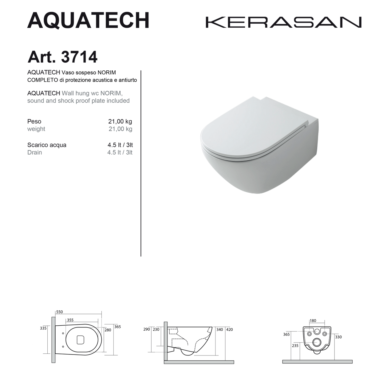 Coppia Di Sanitari Kerasan Sospesi Senza Brida Bianco Lucido "Aquatech"