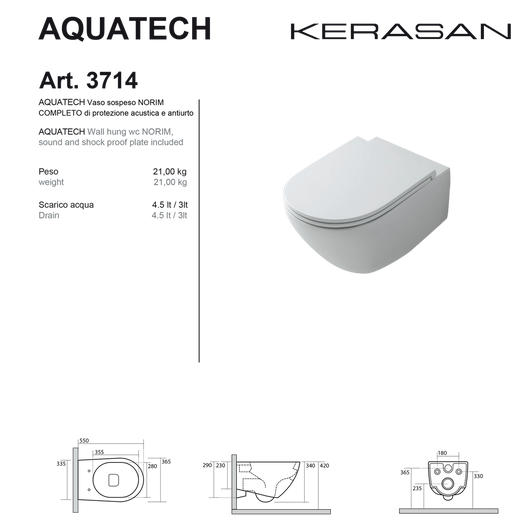 Coppia Di Sanitari Kerasan Sospesi Senza Brida Bianco Lucido "Aquatech"
