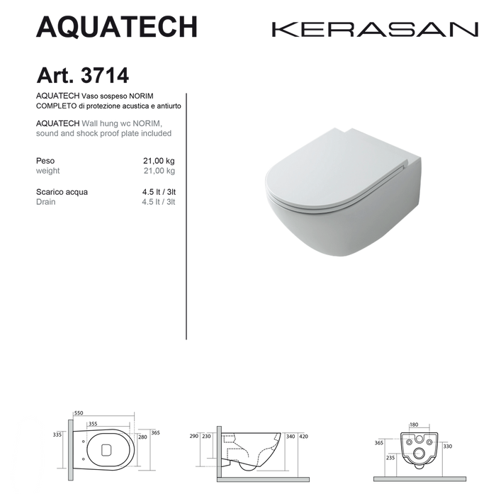 Coppia Di Sanitari Kerasan Sospesi Senza Brida Bianco Lucido "Aquatech"