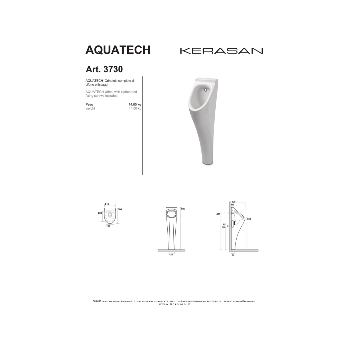 Orinatoio a Terra Kerasan "Aquatech" Bianco Lucido