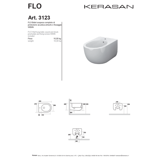 Coppia Di Sanitari Kerasan Sospesi Senza Brida Bianco Lucido "Flo 54"