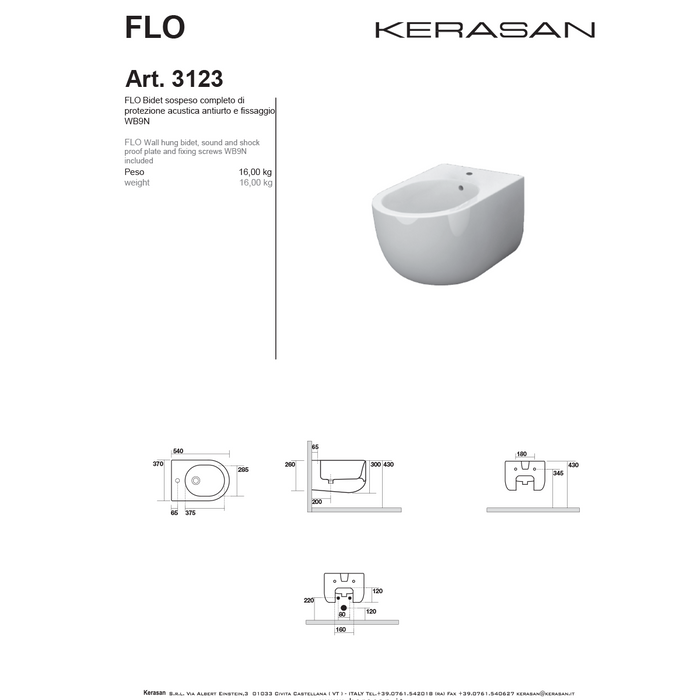 Coppia Di Sanitari Kerasan Sospesi Senza Brida Bianco Lucido "Flo 54"