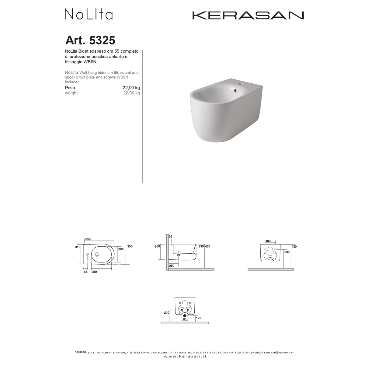 Coppia Di Sanitari Kerasan Sospesi Senza Brida Bianco Lucido "Nolita"