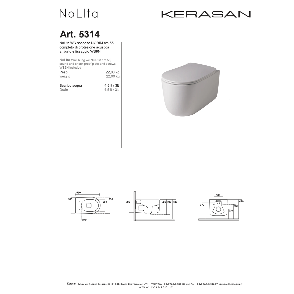 Wc Sospeso Senza Brida Bianco Lucido "Nolita"