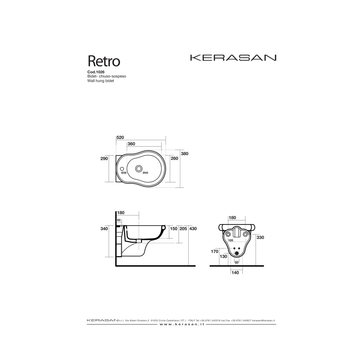 Coppia Di Sanitari Kerasan Sospesi Bianco Lucido "Retrò"