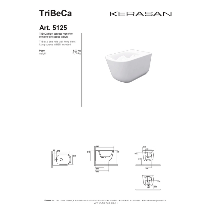 Coppia Di Sanitari Kerasan Sospesi Senza Brida Bianco Lucido "Tribeca"