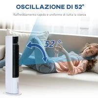 Ventilatore Raffrescatore Evaporativo 3 Modalità e 3 Velocità, Timer, Oscillazione e Telecomando, Bianco