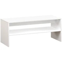 Tavolino da Caffè Moderno in Legno a 2 Livelli con Ripiano Aperto, 100x40x41.5 cm, Bianco