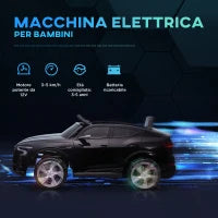 Macchina Elettrica per Bambini 12V con Telecomando, Velocità 3-8km/h, Luci e Musica, Età 3-5 Anni, Nero