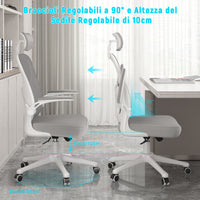 Sedia ufficio ergonomica - RATTANTREE  - Sedie da scrivania con Supporto Lombare e Poggiatesta Regolabile - Grigio