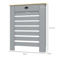 Copritermosifone in MDF a Doghe, Copricalorifero a Griglia con Cassetto, 78x19x95.5 cm, Grigio