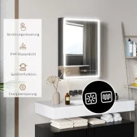 Mobiletto Specchio, Mobiletto da Bagno con LED, 50 x 70 cm, dimmerabile, Antibuca, Nero