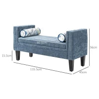 Panca Fondoletto con Braccioli Trapuntati e 2 Cuscini, in Ciniglia e Legno, 115.5x45x56 cm, Grigio e Nero