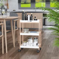 Carrello da Cucina con Ruote, 2 Ripiani e Piano Removibile, in Legno di Pino e MDF, Bianco