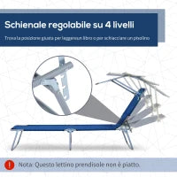 Lettino Prendisole da Giardino, Sdraio Pieghevole e Regolabile con Tettuccio in Tessuto Blu, 187x58x36cm