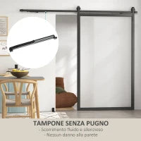 Kit Porta Scorrevole 90kg max Salvaspazio in Acciaio al Carbonio con Accessori 244x0.5x4 cm, Nero