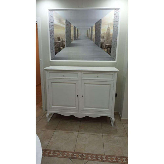 Credenza con 2 ante e 2 cassetti arte povera in legno massello e mdf con rifinitura in bianco 145x49x116 H