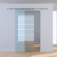 Porta Scorrevole Interna in Vetro Smerigliato e Satinato con Binario B3 in Alluminio per Bagno Cucina Studio Vetro 205x 90x 0,8cm