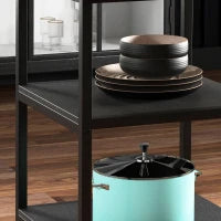 Tavolo da Pranzo per 4-6 Persone con 2 Ripiani Integrati, in Acciaio e MDF, Ø100x76 cm, Nero e Marrone