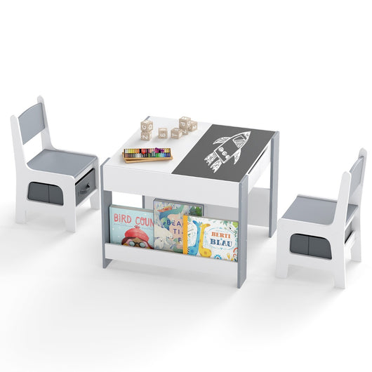 Set tavolo attivit¨¤ in legno con piano doppia faccia e librerie laterali, Set tavolo mobili salvaspazio per disegnare Grigio-Tavoli e sedie