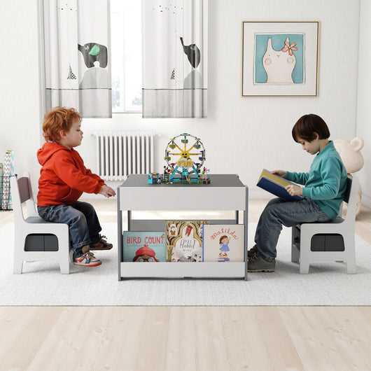 Set tavolo attivit¨¤ in legno con piano doppia faccia e librerie laterali, Set tavolo mobili salvaspazio per disegnare Grigio-Tavoli e sedie