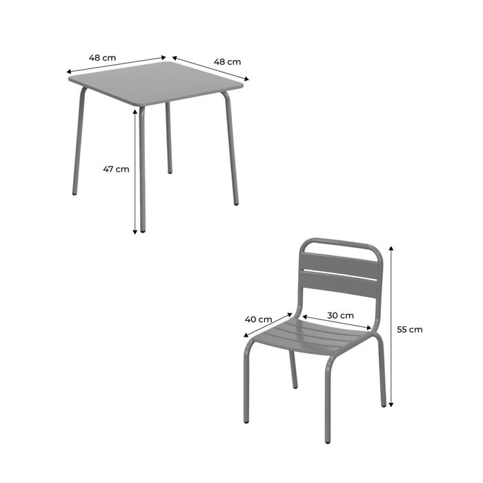 Tavolo da giardino per bambini in metallo + 4 sedute, multicolore