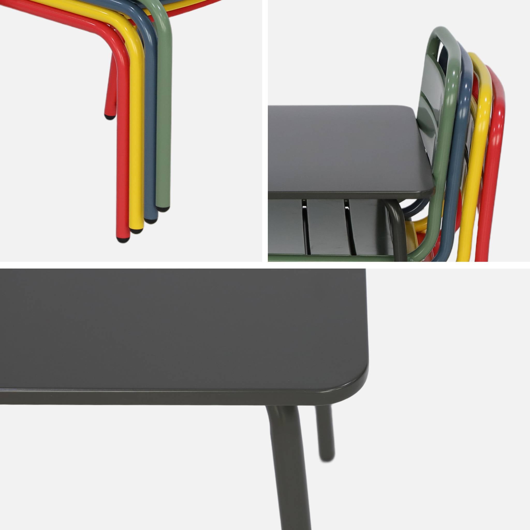 Tavolo da giardino per bambini in metallo + 4 sedute, multicolore