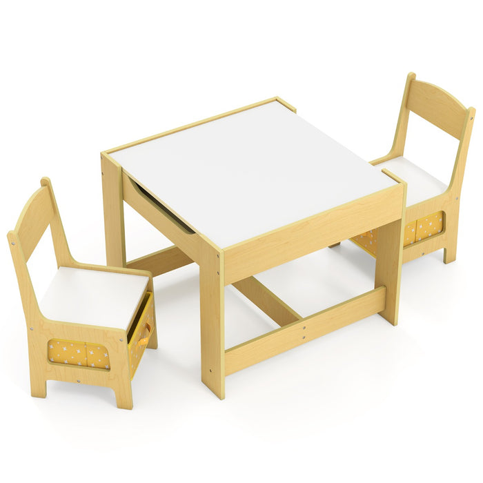 Set tavolo con 2 sedie per bambini in legno, Set di 3 pezzi mobili per bimbi 62x62x48cm Giallo-Tavoli e sedie