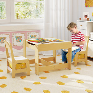 Set tavolo con 2 sedie per bambini in legno, Set di 3 pezzi mobili per bimbi 62x62x48cm Giallo-Tavoli e sedie