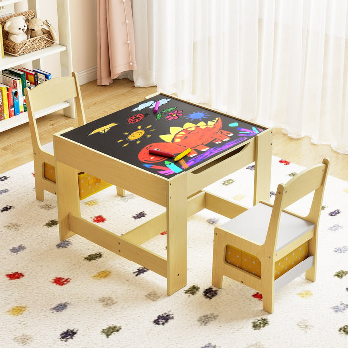 Set tavolo con 2 sedie per bambini in legno, Set di 3 pezzi mobili per bimbi 62x62x48cm Giallo-Tavoli e sedie