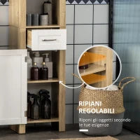 kleankin Mobile Bagno Alto in Truciolato con un Cassetto, 2 Armadietti e 2 Ripiani Aperti Regolabili, 37x30x184 cm