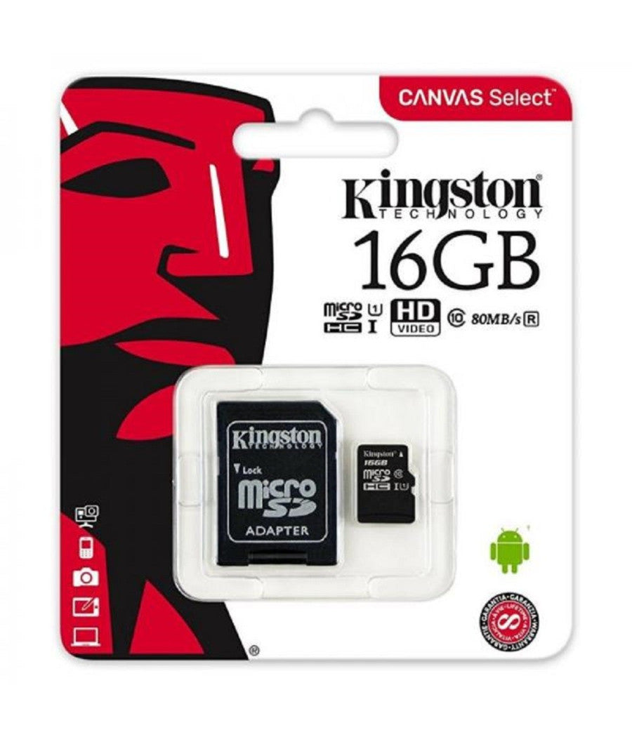 Kingston Micro Sd 16 Gb Classe 10 Microsd 80 Mb/s Canvas Scheda Memoria Sd 16gb         