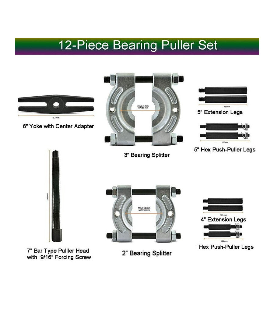 Kit 10 Pezzi Separatore Dislocatore Estrattore Cuscinetti 75-105 Mm         