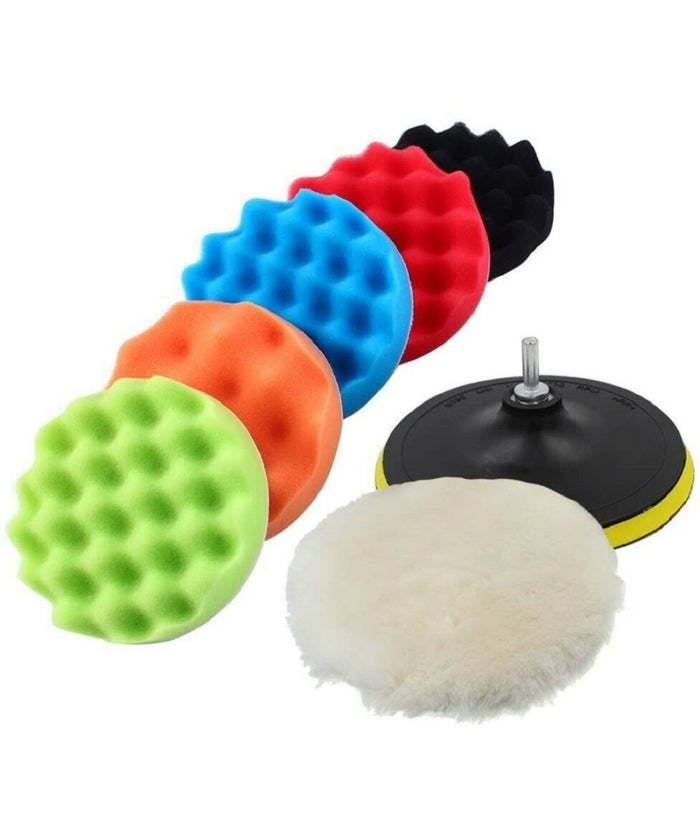Kit 10 Pz Spugna Lucidante Ceratura + Adattatore Per Trapano Lucidatrice 125mm         